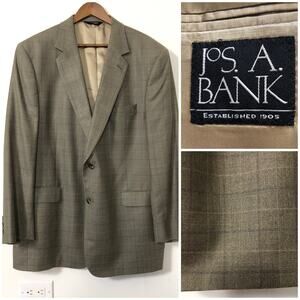 VTG 90s Jos. A. Bank Green Plaid Silk Wool Sport Coat Blazer 48 Long Heritage